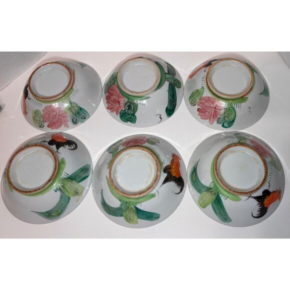 Vintage Chinese Hand Painted Rooster Porcelain Noodle Bowls 6.75” - Picture 9 of 9